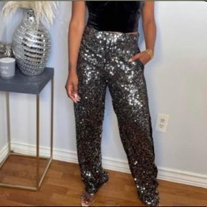 NWT ZARA STUDIO SILVER SEQUIN PANTS LIMITED EDITION